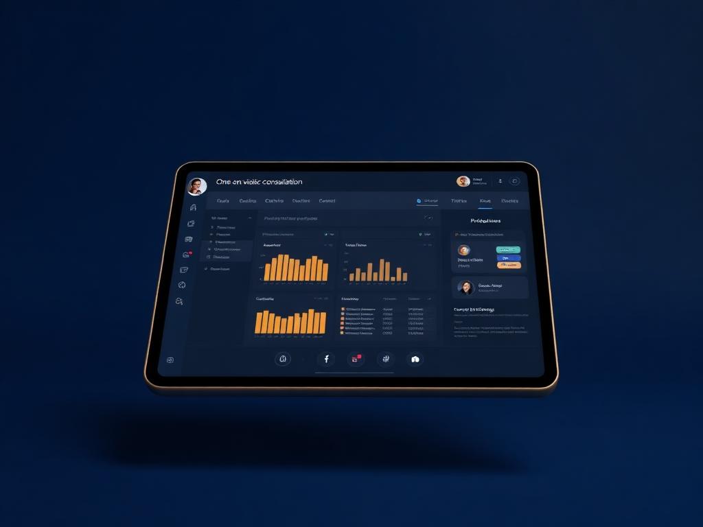 Mockup de tablet con análisis de producto en consulta 1:1